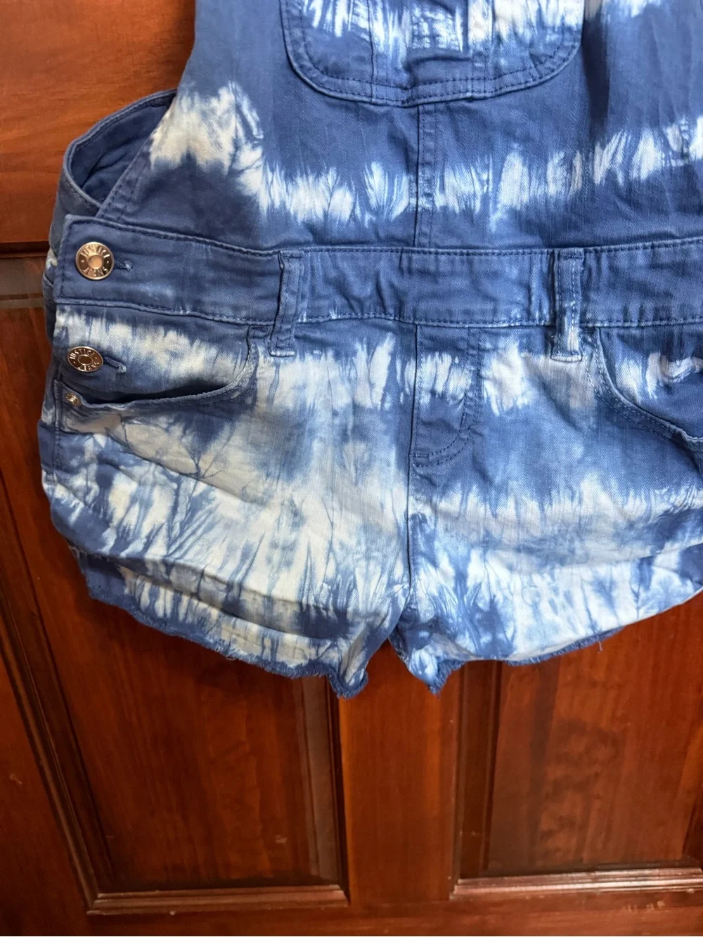 Justice Blue Tie-Dye Denim Short Overalls